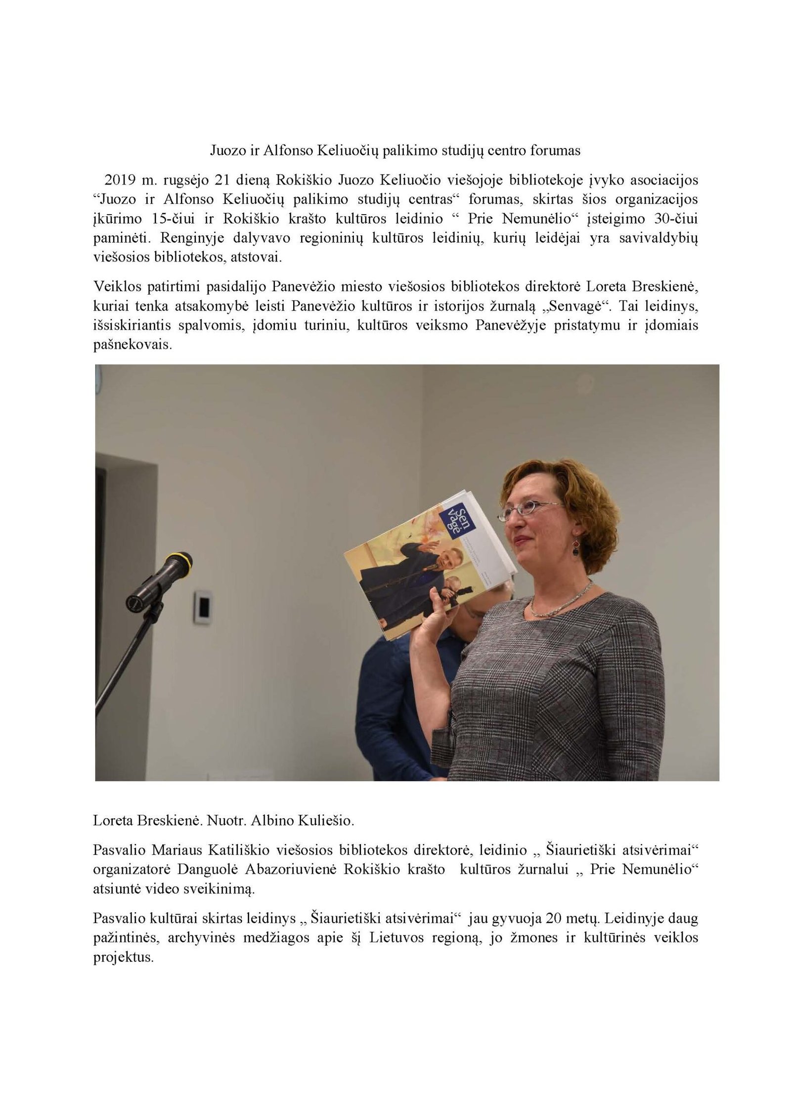 Juozo ir Alfonso Keliuočių palikimo studijų centro forumas 2019 m. rugsėjo mėn. 21 d.