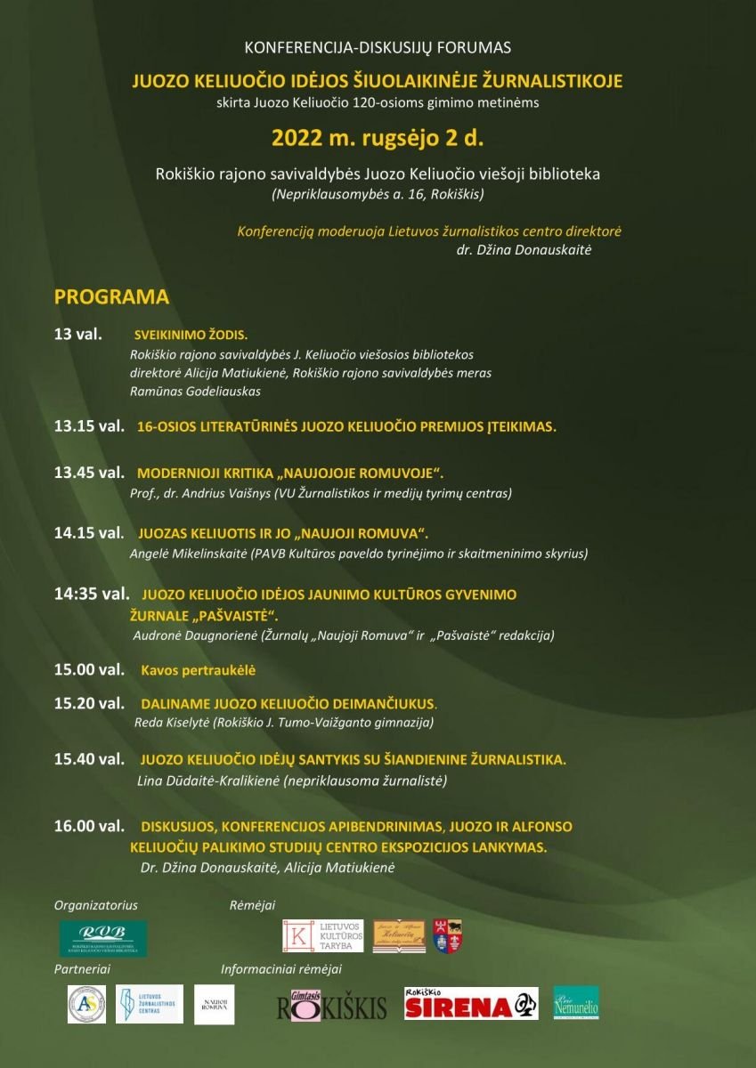 Konferencija – forumas „Juozo Keliuočio idėjos šiuolaikinėje žurnalistikoje“ 2022 m. rugsėjo mėn. 2 d.