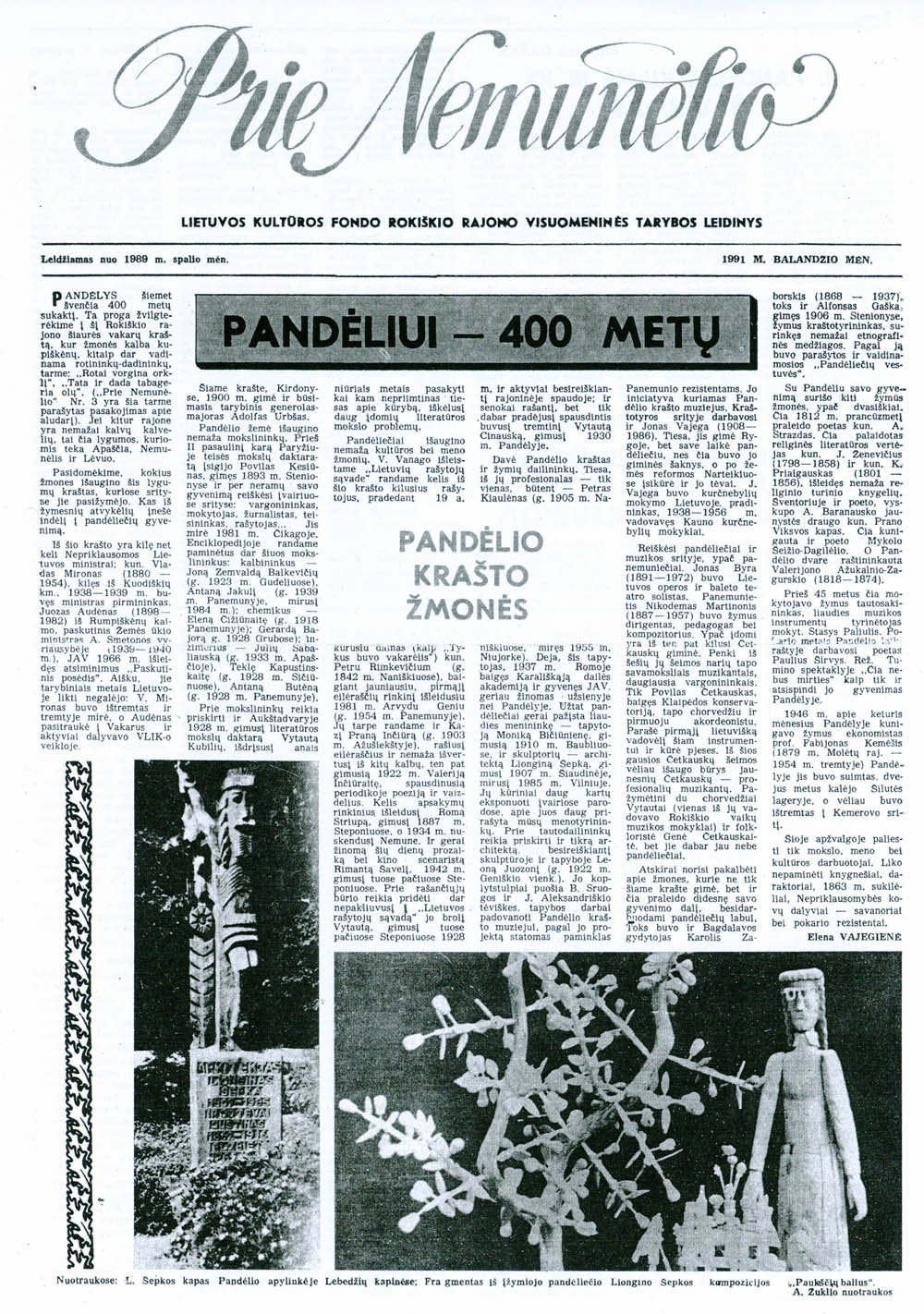 „Prie Nemunėlio“ 1991 m. balandžio mėn. laikraštis