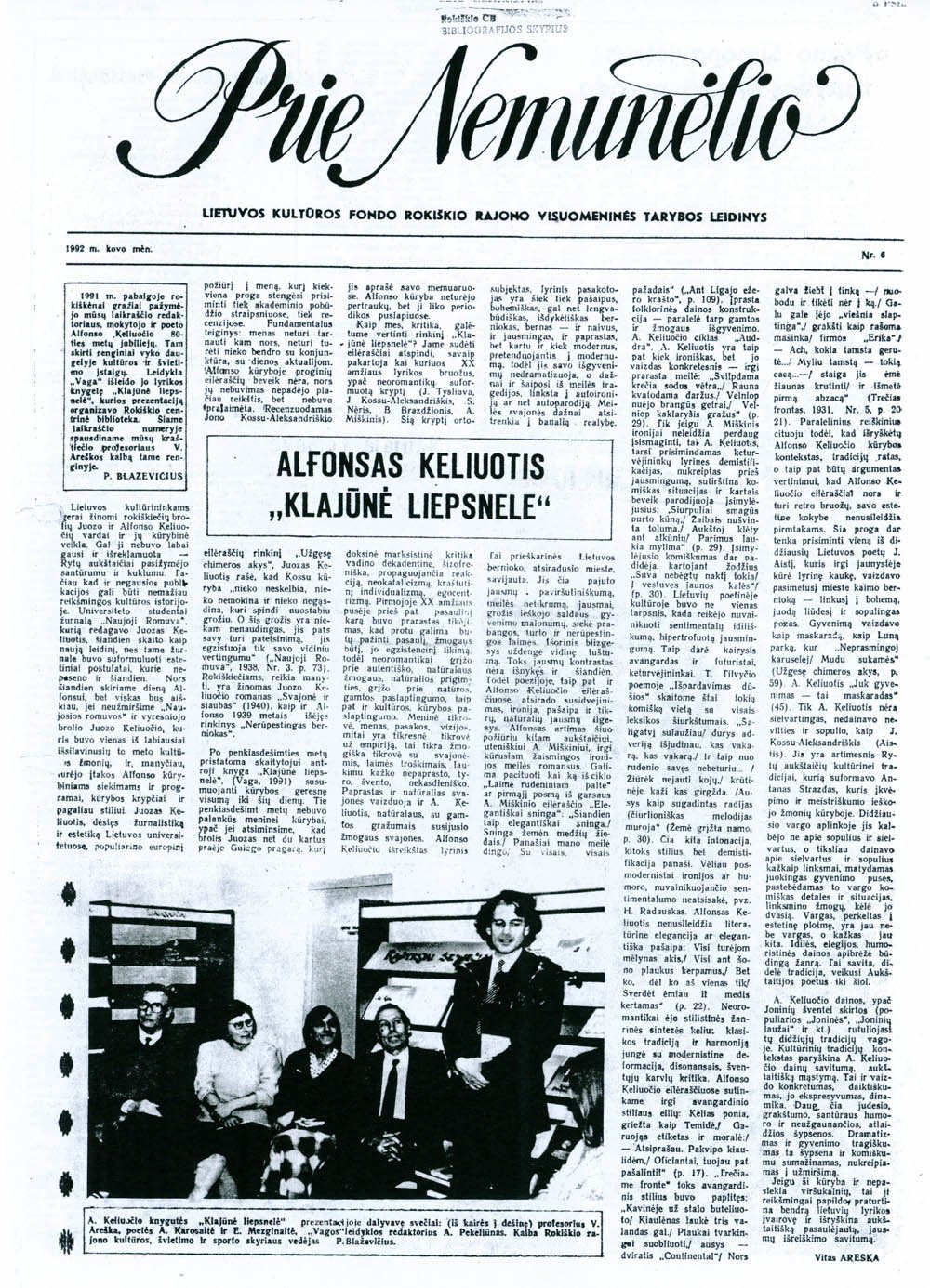 „Prie Nemunėlio“ 1992 m. kovo mėn. laikraštis