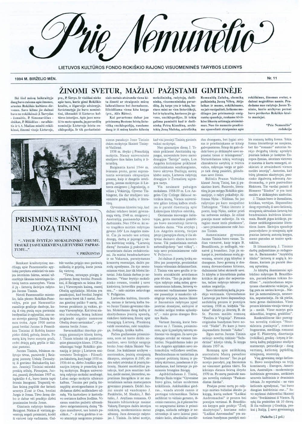 „Prie Nemunėlio“ 1994 m. birželio mėn. laikraštis
